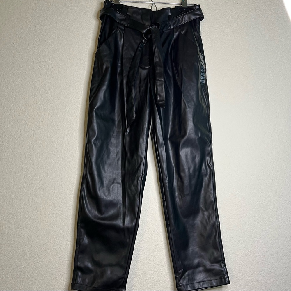 And Now This Women's Faux-Leather Black Paper Bag Pants